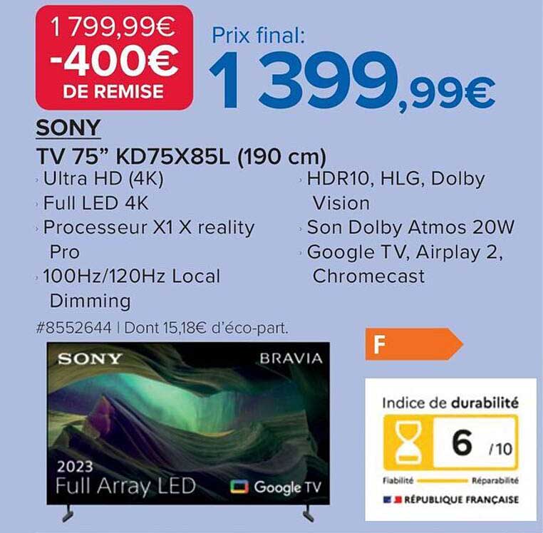 SONY TV 75” KD75X85L (190 cm)