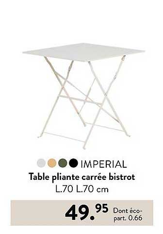 Table pliante carrée bistrot L.70 L.70 cm