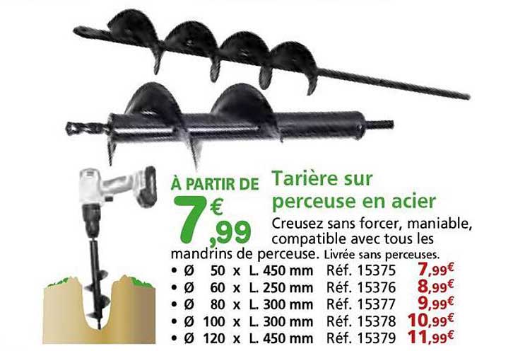 Tarière sur perceuse en acier