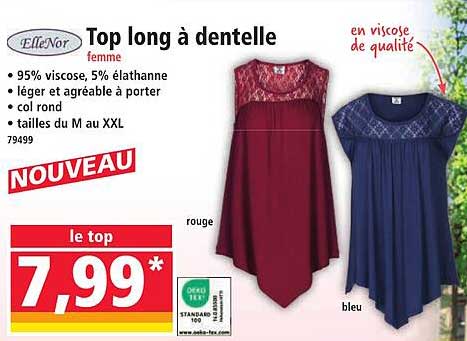 Top long à dentelle femme