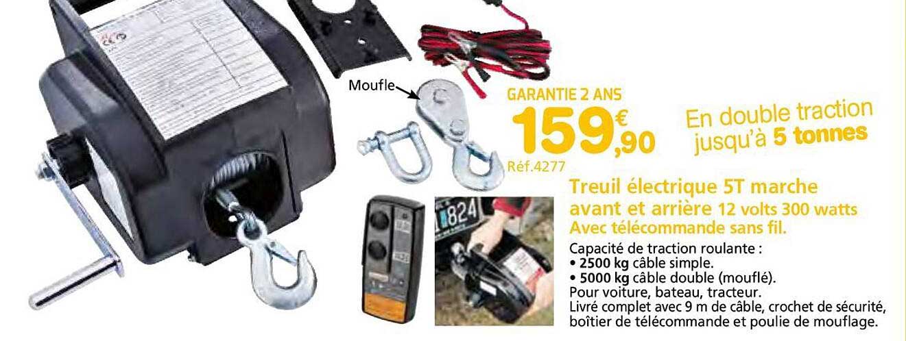 Treuil électrique 5T marche avant et arrière 12 volts 300 watts Avec télécommande sans fil