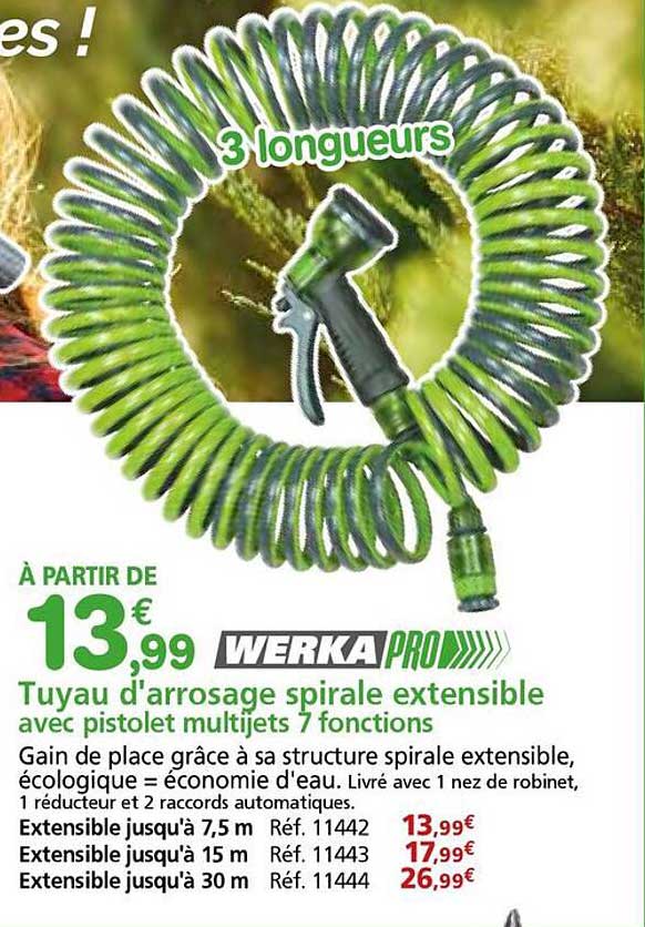 Tuyau d'arrosage spirale extensible avec pistolet multijets 7 fonctions