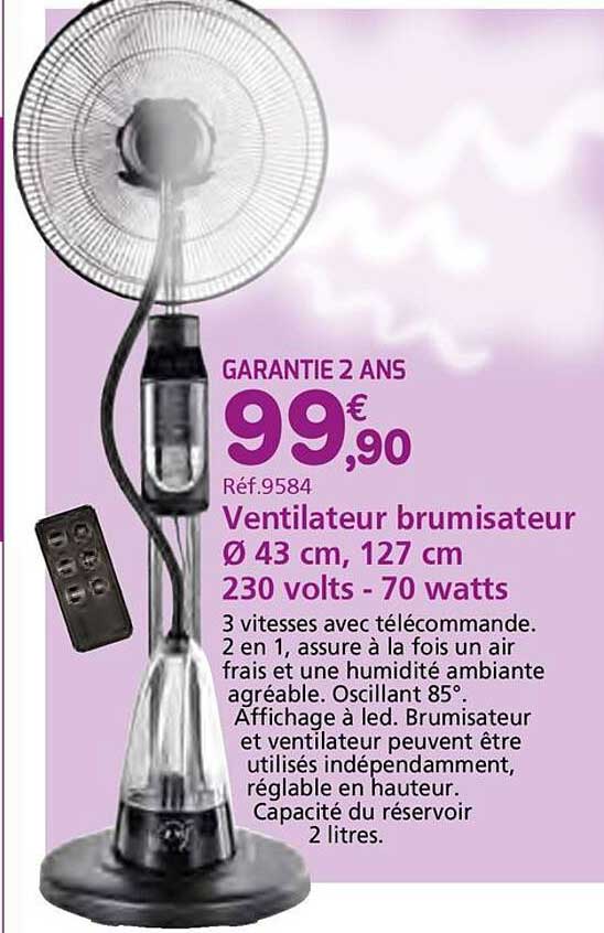 Ventilateur brumisateur Ø 43 cm, 127 cm 230 volts - 70 watts