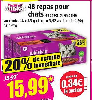 Whiskas 48 repas pour chats en sauce ou en gelée