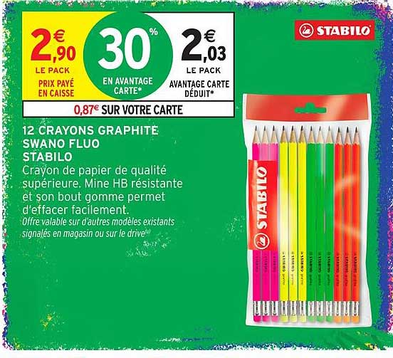 12 crayons graphite Swano Fluo Stabilo