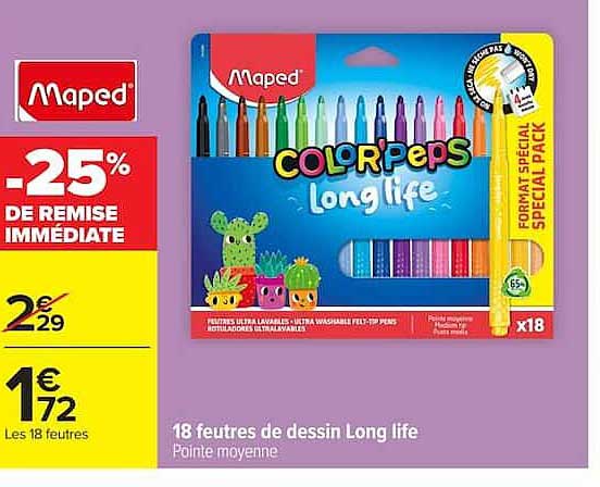 18 feutres de dessin Long life Pointe moyenne