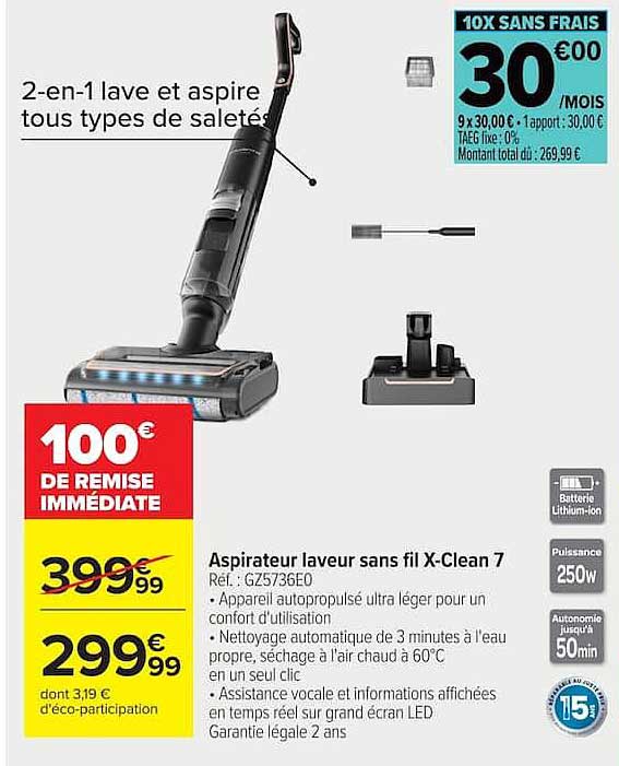 2-en-1 lave et aspire tous types de saleté