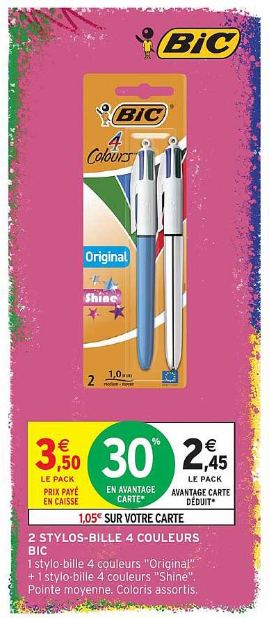 2 STYLOS-BILLE 4 COULEURS BIC
