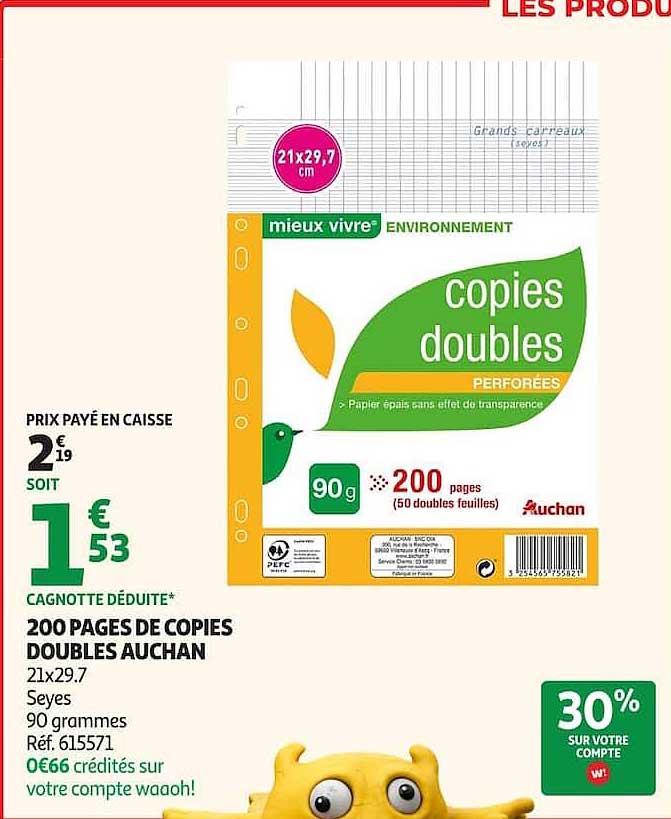 200 PAGES DE COPIES DOUBLES AUCHAN