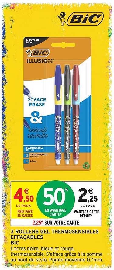 3 ROLLERS GEL THERMOSENSIBLES EFFAÇABLES BIC