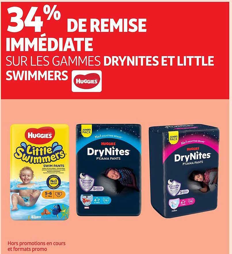 34% DE REMISE IMMÉDIATE SUR LES GAMMES DRYNITES ET LITTLE SWIMMERS Huggies