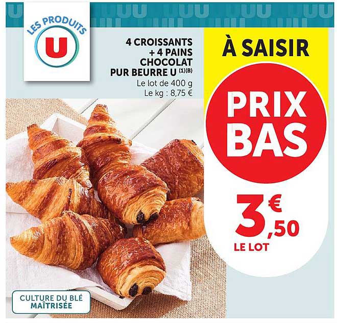 4 CROISSANTS + 4 PAINS CHOCOLAT PUR BEURRE
