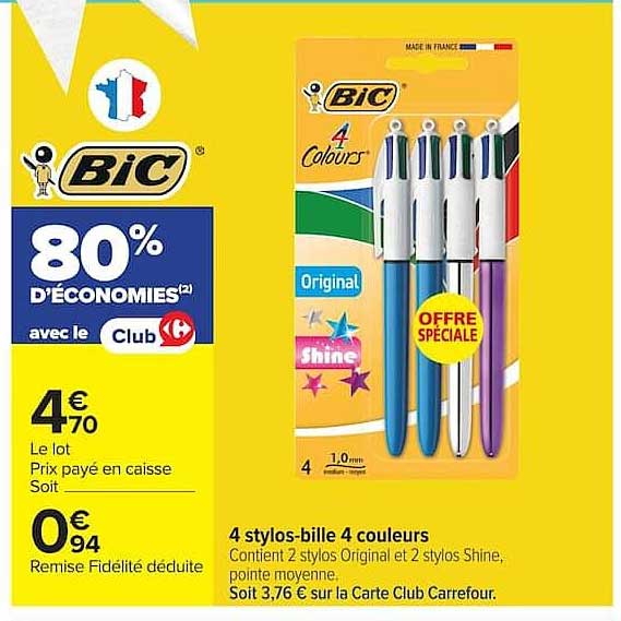 4 stylos-bille 4 couleurs