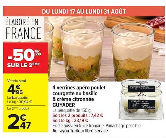 4 verrines apéro poulet courgette au basilic & crème citronnée GUYADER