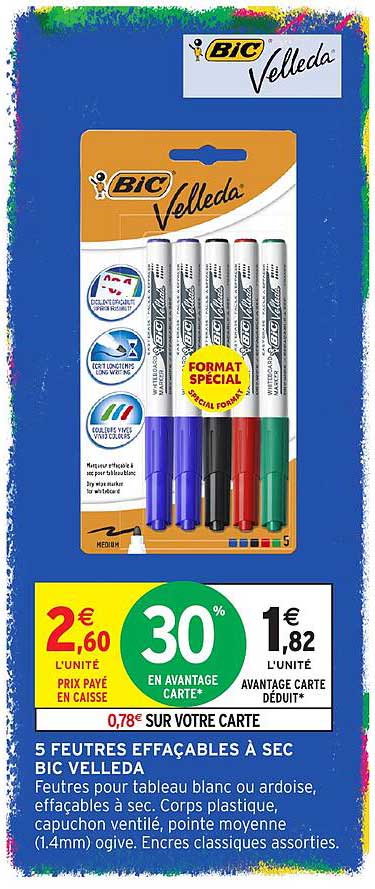 5 FEUTRES EFFAÇABLES À SEC BIC VELLEDA