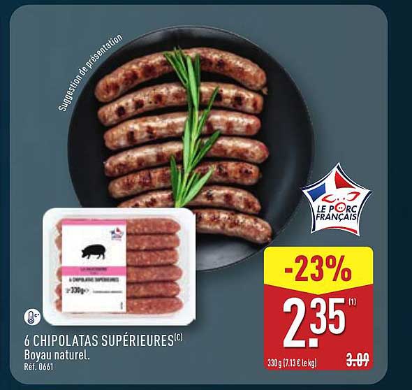 6 CHIPOLATAS SUPÉRIEURES(C) Boyau naturel. Réf. 0661