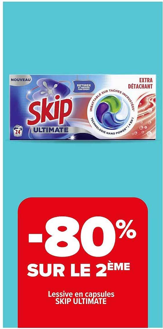 -80% SUR LE 2ÈME Lessive en capsules SKIP ULTIMATE