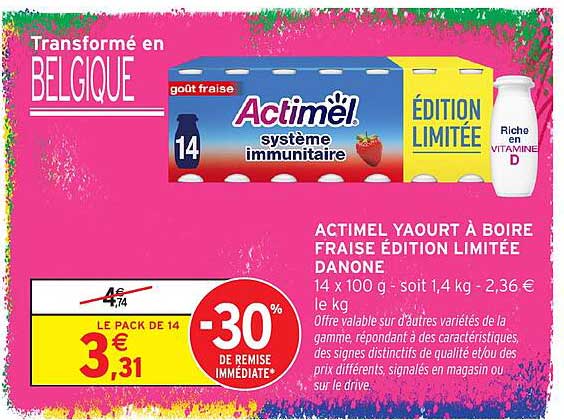 ACTIMEL YAOURT À BOIRE FRAISE ÉDITION LIMITÉE DANONE