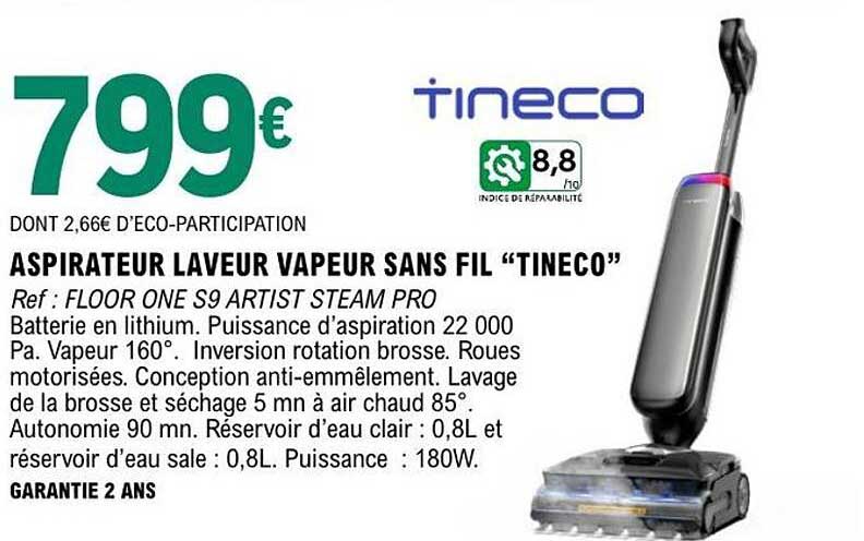 ASPIRATEUR LAVEUR VAPEUR SANS FIL “TINECO”