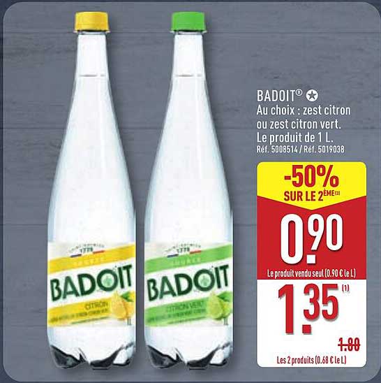 BADOIT® Au choix : zeste citron ou zeste citron vert. Le produit de 1 L.