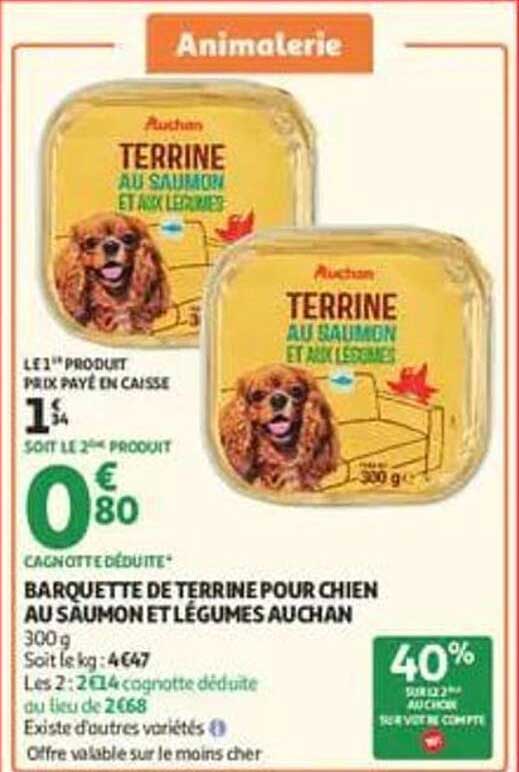 BARQUETTE DE TERRINE POUR CHIEN AU SAUMON ET LÉGUMES AUCHAN
