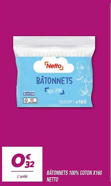 BÂTONNETS 100% COTON X160 NETTO