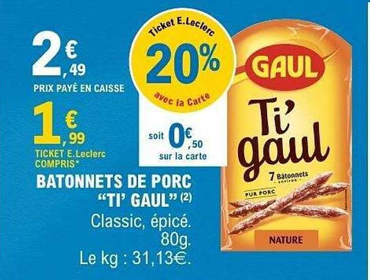 BATONNETS DE PORC “TI’ GAUL” Classic, épicé, 80g