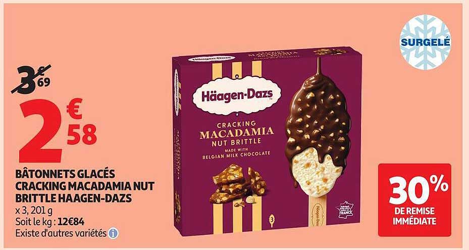 BÂTONNETS GLACÉS CRACKING MACADAMIA NUT BRITTLE HAAGEN-DAZS