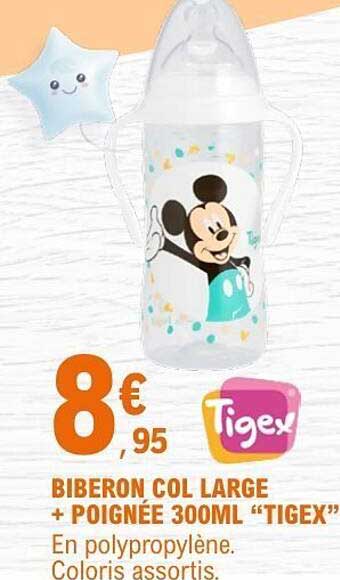 BIBERON COL LARGE + POIGNÉE 300ML “TIGEX”