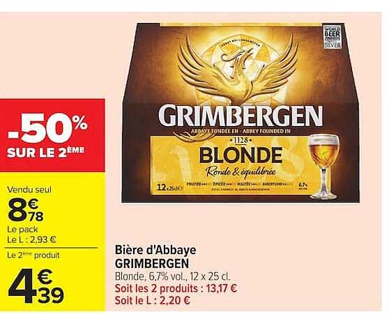 Bière d'Abbaye GRIMBERGEN Blonde, 6,7% vol., 12 x 25 cl.