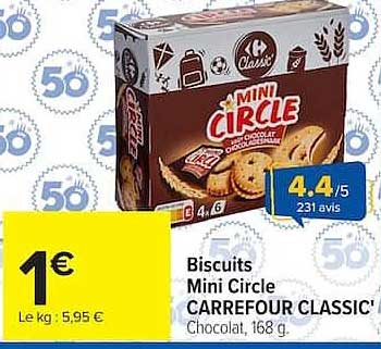 Biscuits Mini Circle CARREFOUR CLASSIC' Chocolat, 168 g.