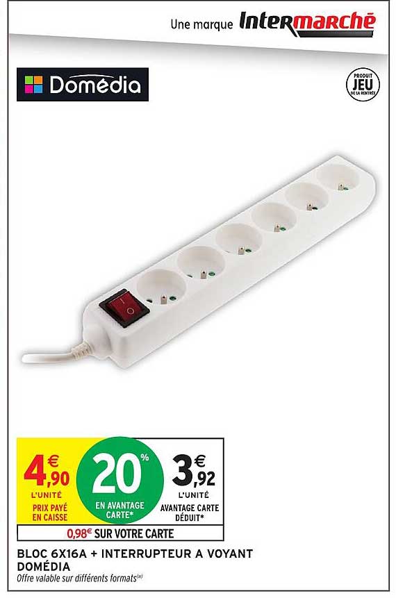 BLOC 6X16A + INTERRUPTEUR A VOYANT DOMEDIA