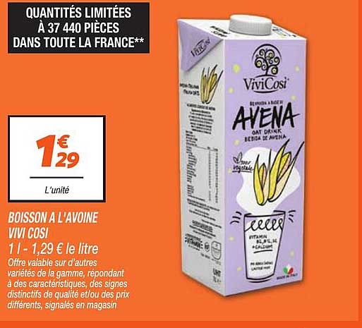 BOISSON À L’AVOINE VIVI COSI 1 l - 1,29 € le litre