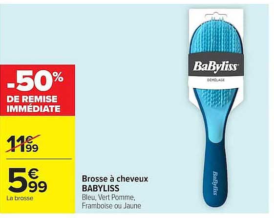 Brosse à cheveux BABYLISS Bleu, Vert Pomme, Framboise ou Jaune