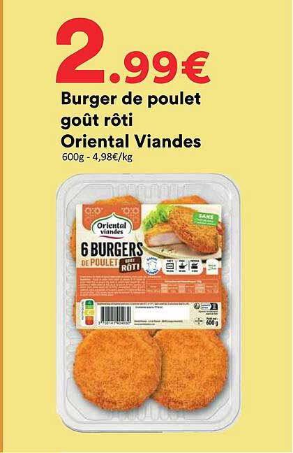 Burger de poulet goût rôti Oriental Viandes