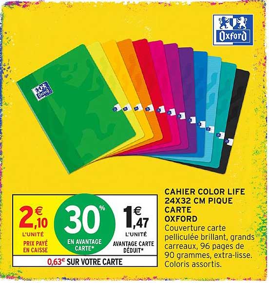 CAHIER COLOR LIFE 24X32 CM PIQUE CARTE OXFORD