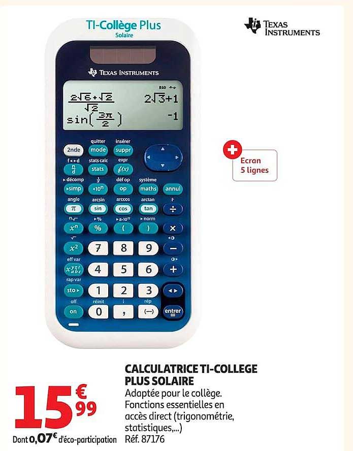 CALCULATRICE TI-COLLÈGE PLUS SOLAIRE