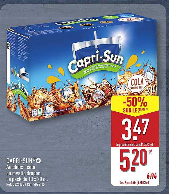 CAPRI-SUN Au choix : cola ou mystic dragon. Le pack de 10 x 20 cl.