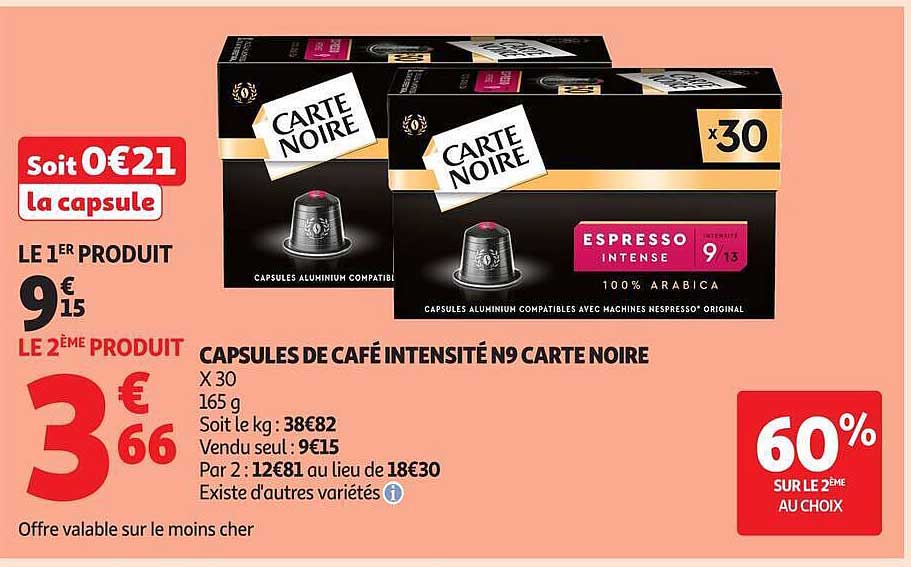 CAPSULES DE CAFÉ INTENSITÉ N9 CARTE NOIRE