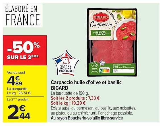 Carpaccio huile d'olive et basilic BIGARD