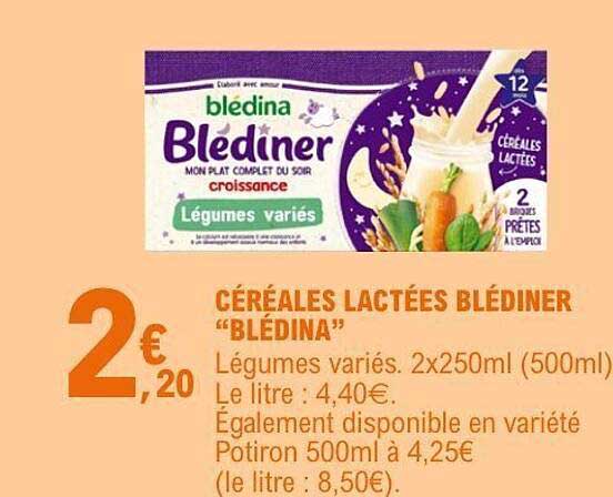 CÉRÉALES LACTÉES BLÉDINER “BLÉDINA” Légumes variés. 2x250ml (500ml)