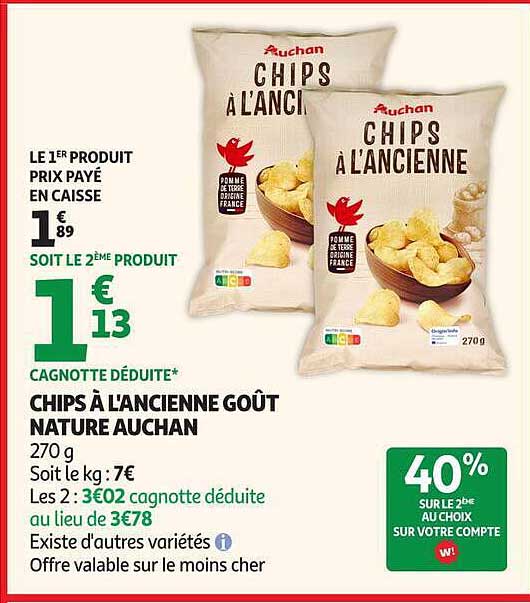 CHIPS À L'ANCIENNE GOÛT NATURE AUCHAN