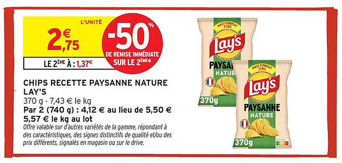 CHIPS RECETTE PAYSANNE NATURE LAY'S