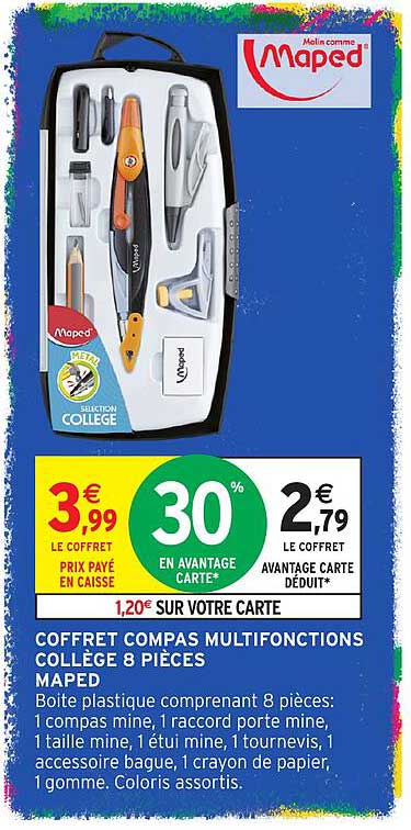 COFFRET COMPAS MULTIFONCTIONS COLLÈGE 8 PIÈCES MAPED