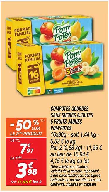 COMPOTES GOURDES SANS SUCRES AJOUTÉS 5 FRUITS JAUNES POM’POTES