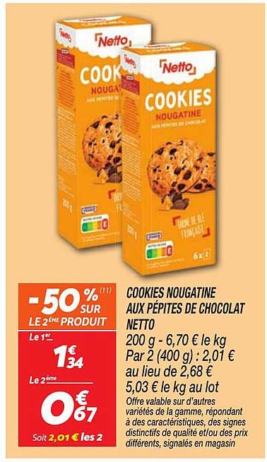 COOKIES NOUGATINE AUX PÉPITES DE CHOCOLAT NETTO