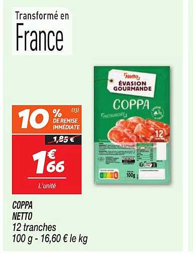 COPPA NETTO 12 tranches 100 g - 16,60 € le kg