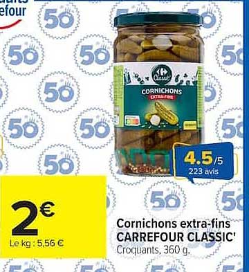 Cornichons extra-fins CARREFOUR CLASSIC' Croquants, 360 g