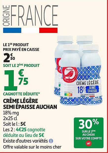 CRÈME LÉGÈRE SEMI ÉPAISSE AUCHAN