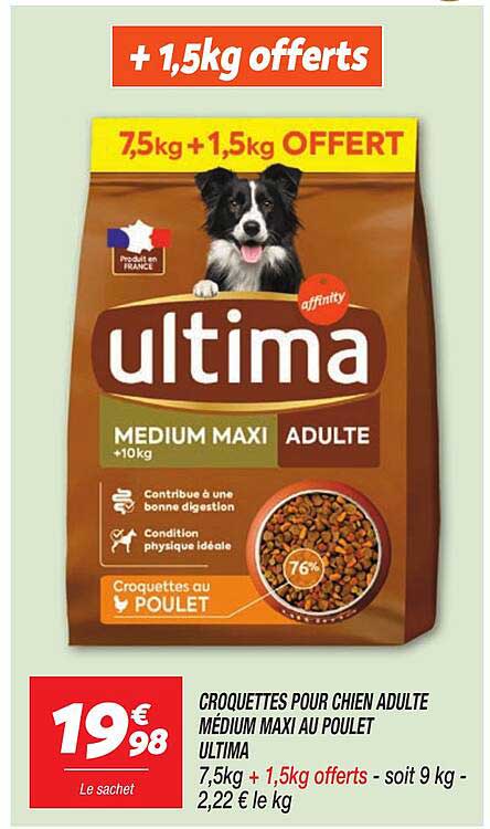 CROQUETTES POUR CHIEN ADULTE MÉDIUM MAXI AU POULET ULTIMA
